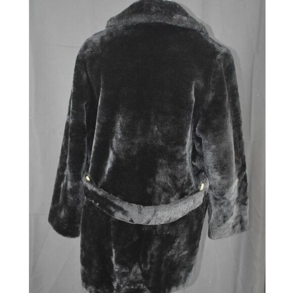 Susan Lynn Faux Fur Black Button Front Coat- L - Picture 5 of 8